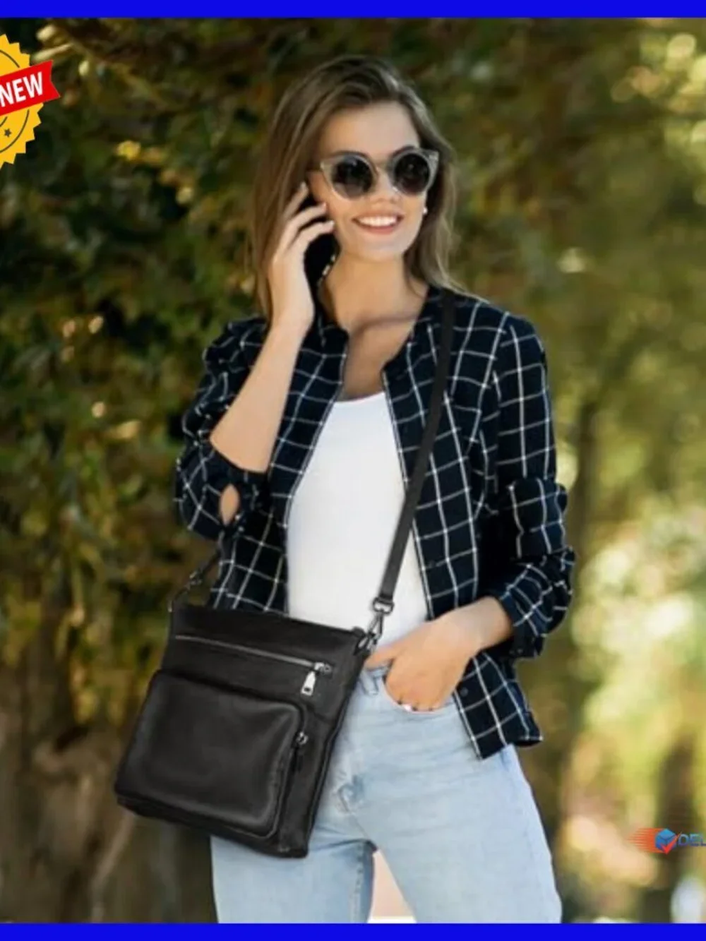 Genuine Leather Crossbody Bag with Multiple Pockets Adjustable Strap